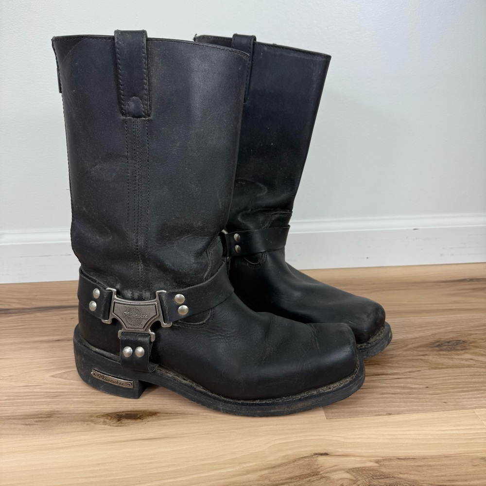 Milwaukee Black Square Toe Men's Leather Western Boots